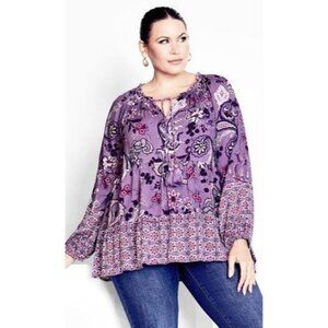 IMARI SPLICED - Purple Paisley Swirl Top Blouse Shirt -  Size 20